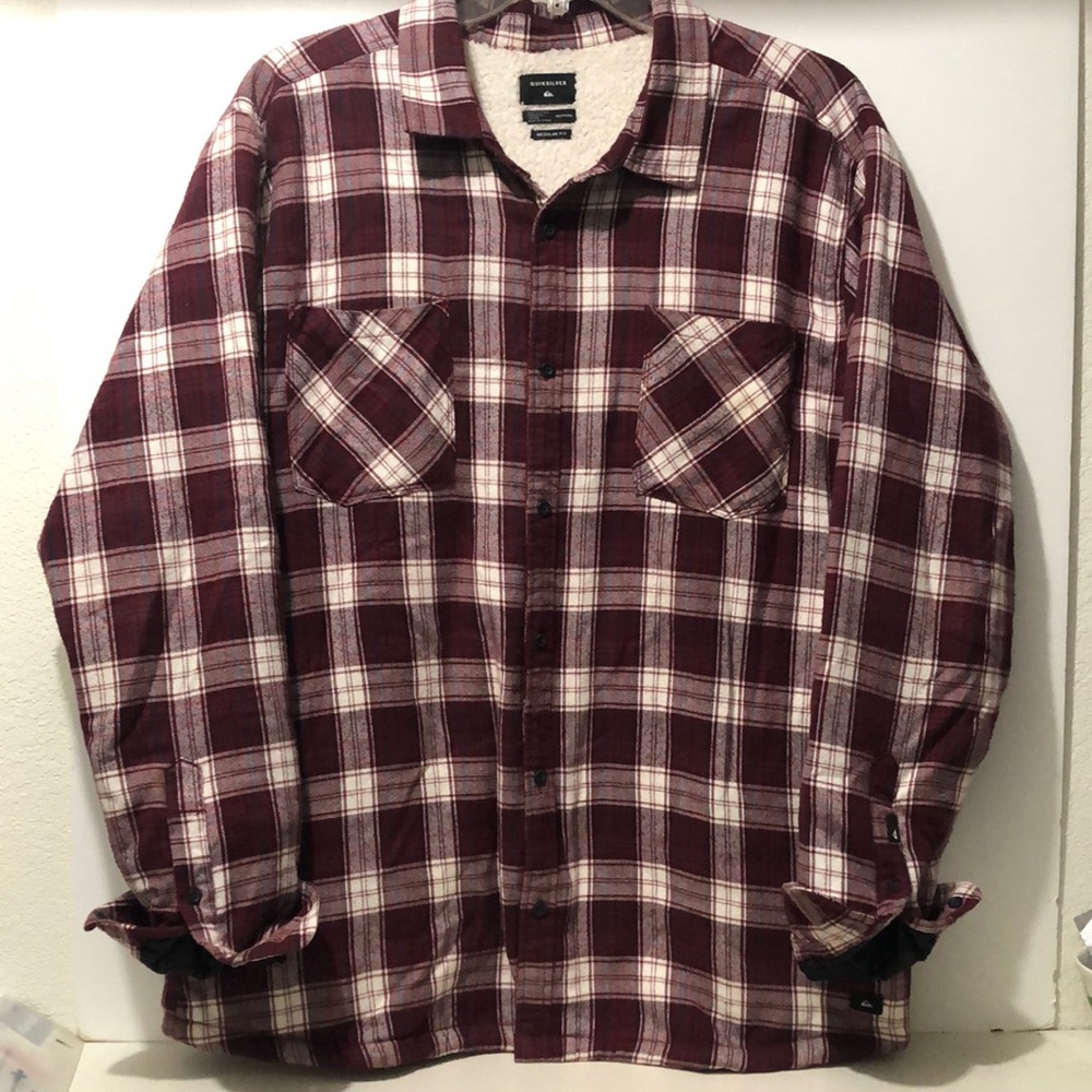 Quicksilver Sherpa Jacket Men 2XL Burgundy Plaid Cotton Polyester Lining Winter